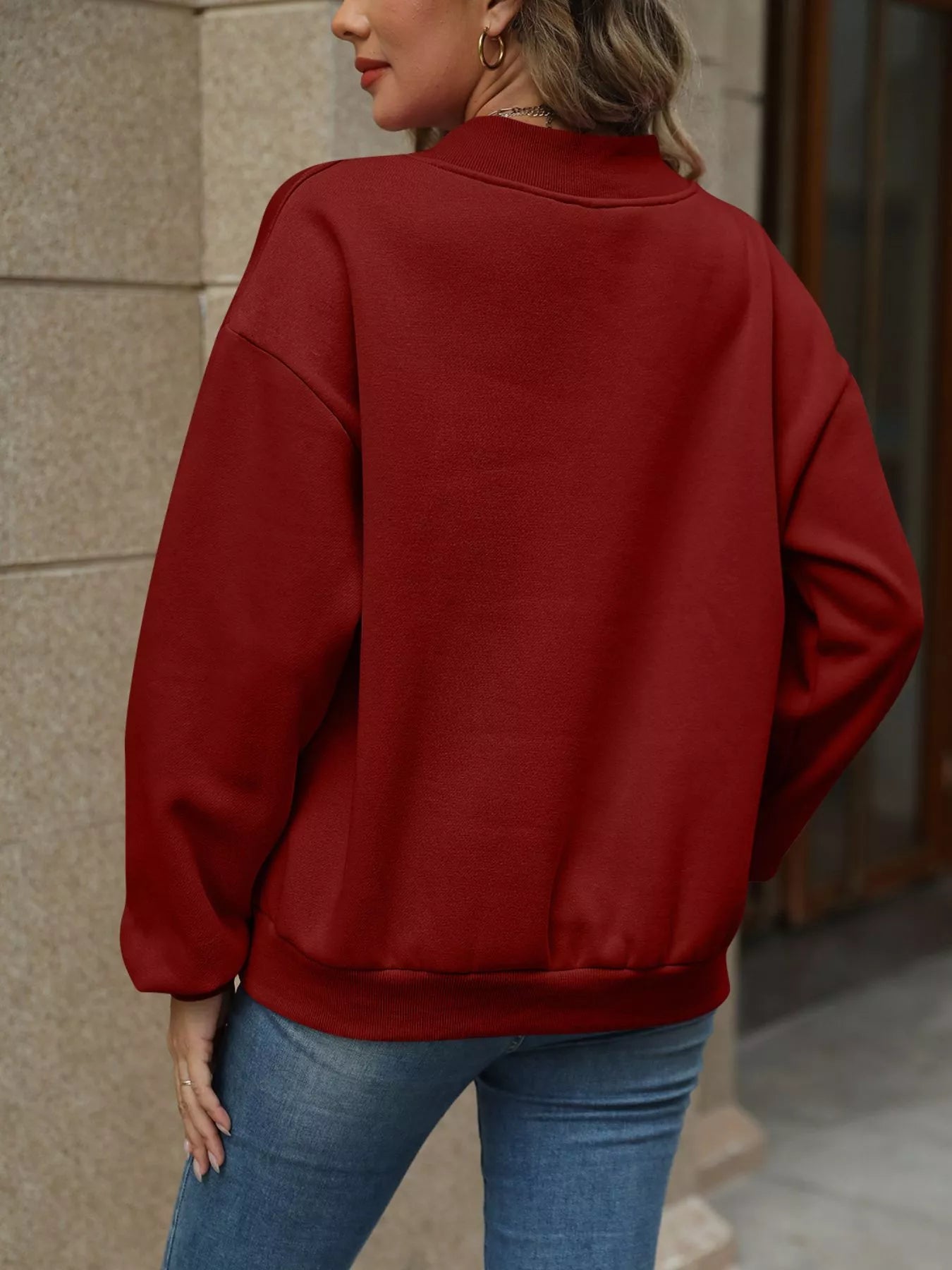 Sarah Express Women's V-Neck Solid Color Casual Sweatshirt