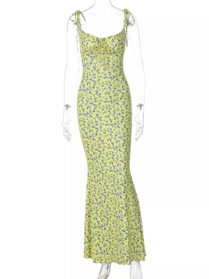 Sarah Express Women's Floral Print Tie Strap Bodycon Maxi Dress