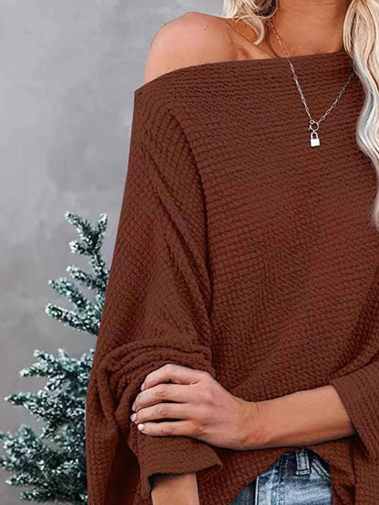 Sarah Express Women's Oversized Waffle Knit Boat Neck T-Shirt