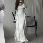 Sarah Express Women's High Waist Flared Sleeve Maxi Dress Round Neck Elegant Patchwork