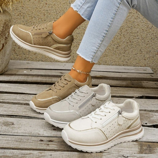 Sarah Express Women's Side-Zip Chunky Sole Sneakers - Breathable Casual Fashion Sneakers