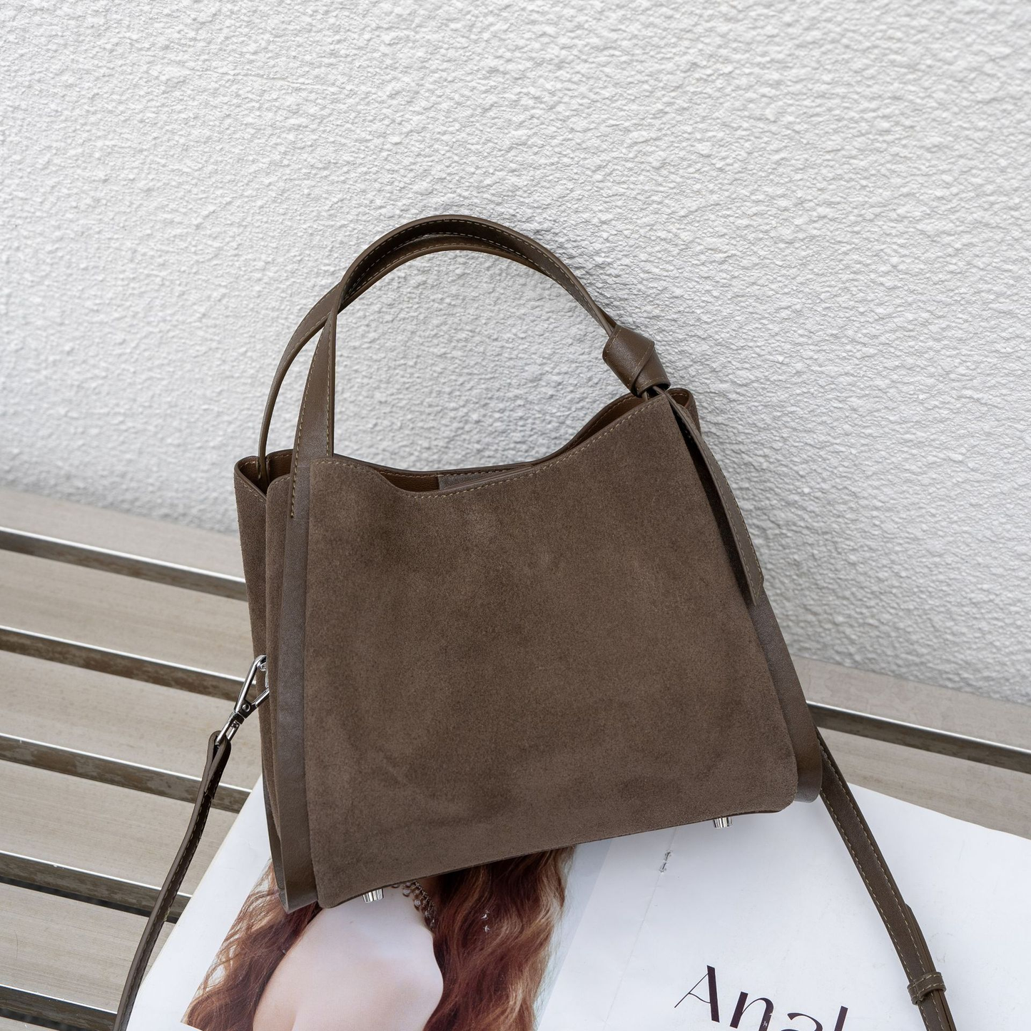 Sarah Express Women's Frosted Genuine Leather Bucket Bag | Crossbody Shoulder Bag Elephant Gray 23X14.5X20cm