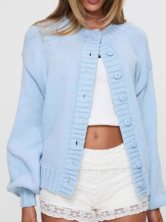 Sarah Express Women's Button-Down Knit Cardigan Plus Size - Soft Layering Sweater Blue