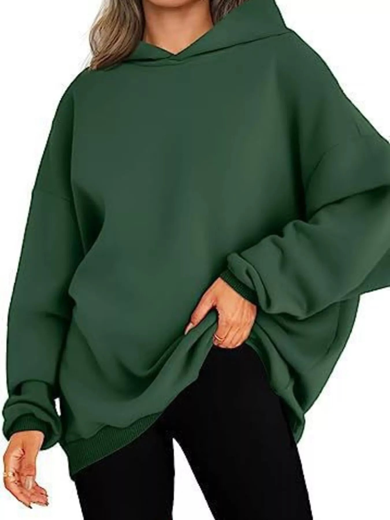 Sarah Express Women's Drop Shoulder Long Sleeve Hoodie Dark Green