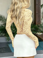 Sarah Express Women's Tie Front Lace Top - Elegant Long Sleeve Blouse