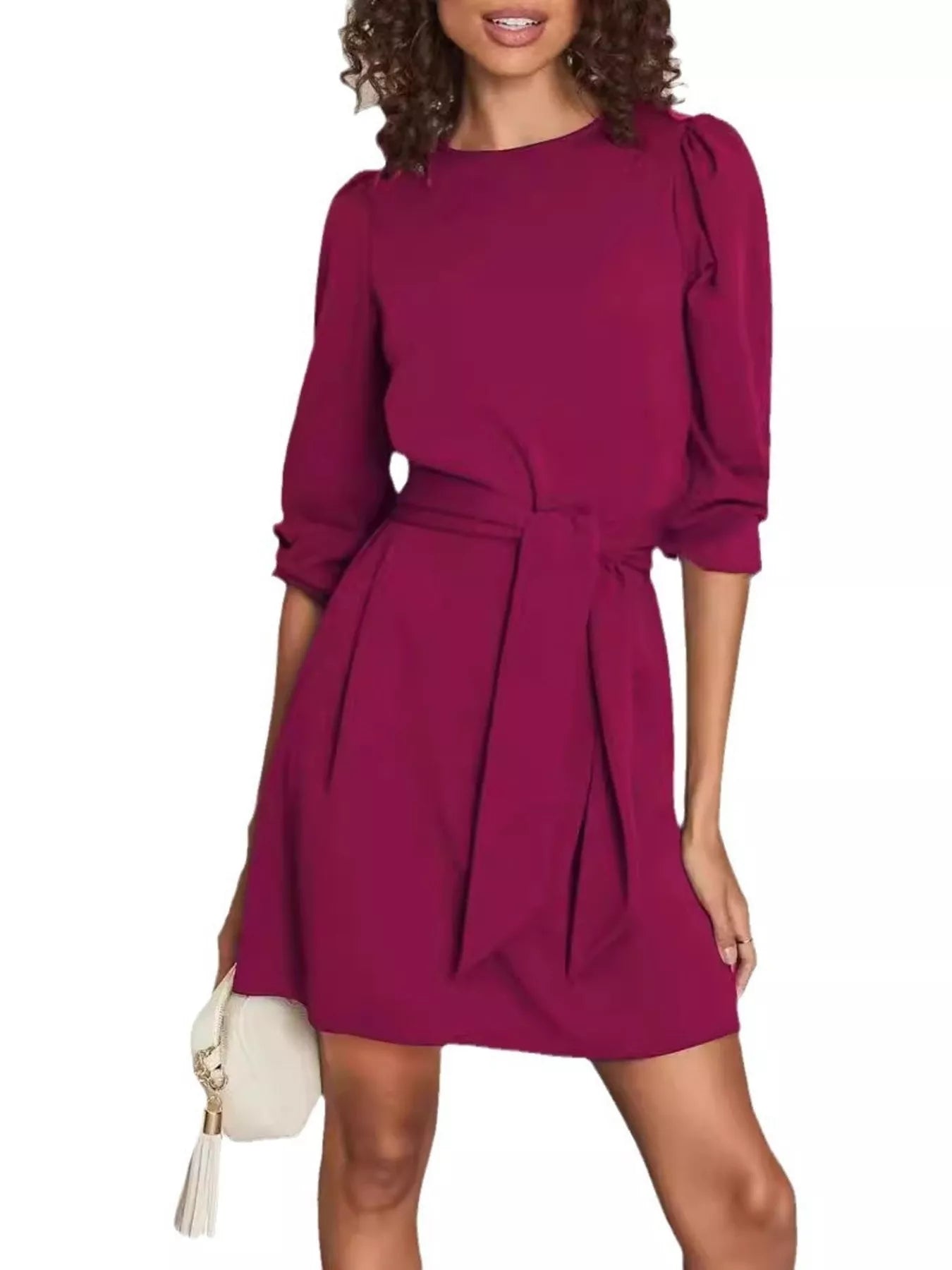 Sarah Express Women's Tie-Waist Mini Dress Wine Red