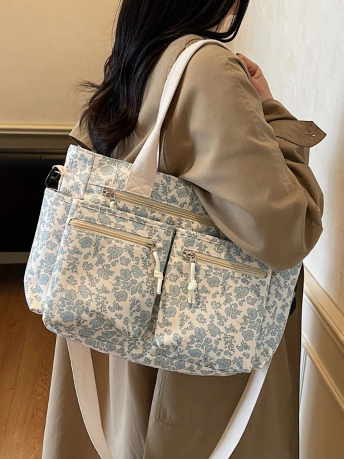 Sarah Express Floral Crossbody Bag Multi-Pocket Polyester Shoulder Purse