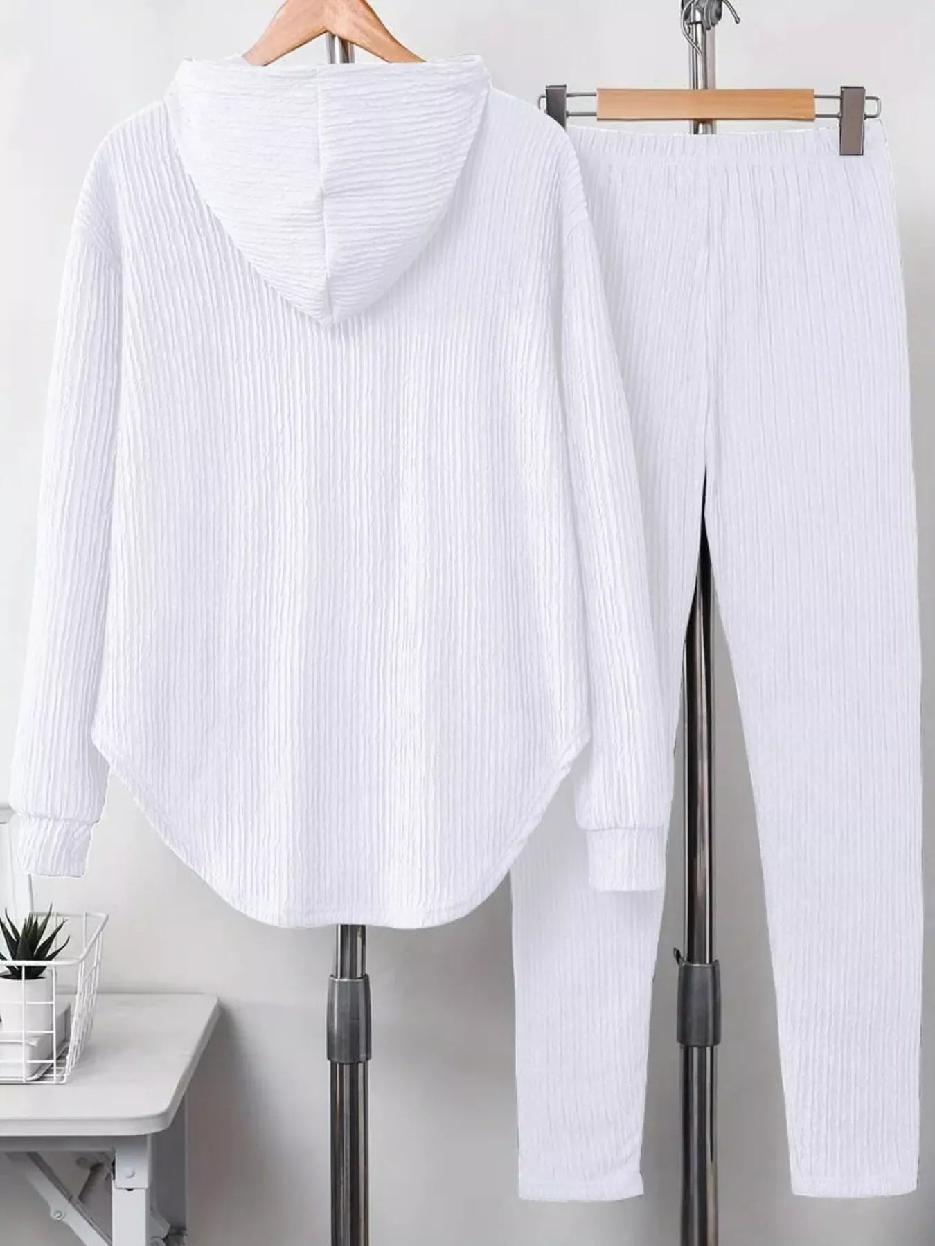 Sarah Express Women's Textured Long Sleeve Hoodie and Pants Set