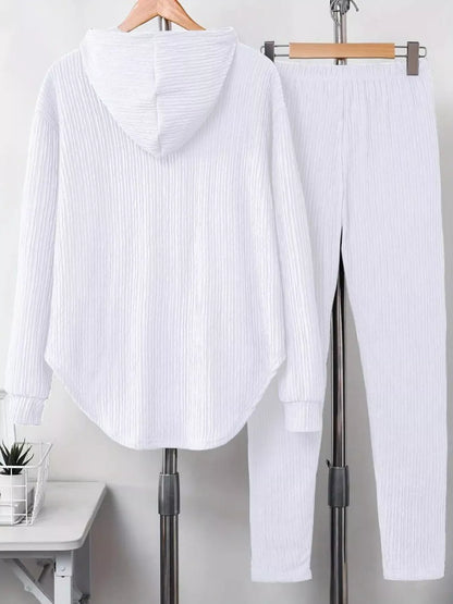 Sarah Express Women's Textured Long Sleeve Hoodie and Pants Set