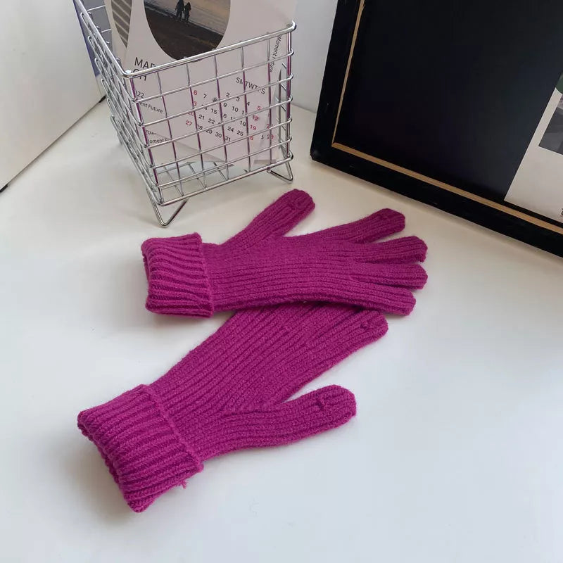 Sarah Express Women's Warm Knitted Winter Gloves Rose Purple One Size