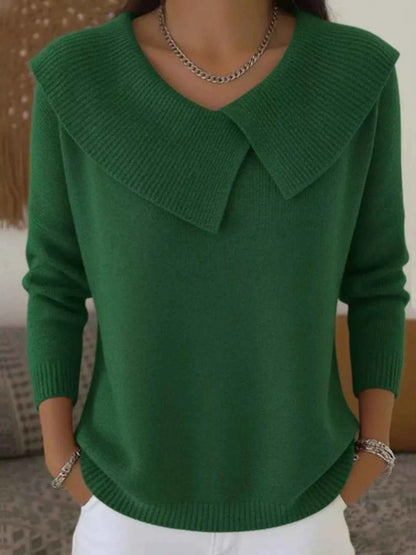 Sarah Express Women's Plus Size Solid Color Ribbed Hem Sweater - Casual Knitwear Top Green