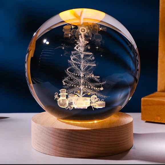 Sarah Express 3D Crystal Ball Night Light - Luminous Planetary Moon Galaxy Projection Lamp with Wooden Base Solid Wood Lamp Holder Tree 6cm crystal ball