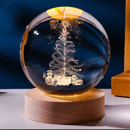 Sarah Express 3D Crystal Ball Night Light - Luminous Planetary Moon Galaxy Projection Lamp with Wooden Base Solid Wood Lamp Holder Tree 6cm crystal ball