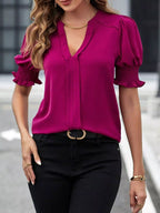 Sarah Express Women's Notched Half Sleeve Blouse
