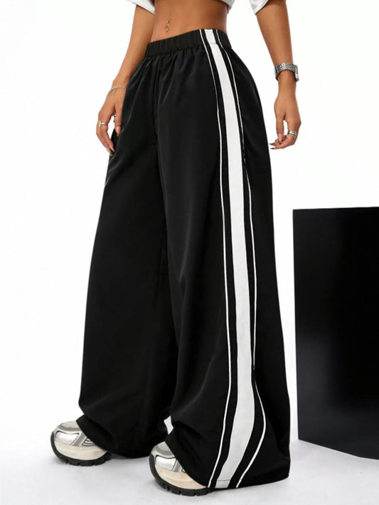 Sarah Express Women's Wide Leg Striped Pants Black
