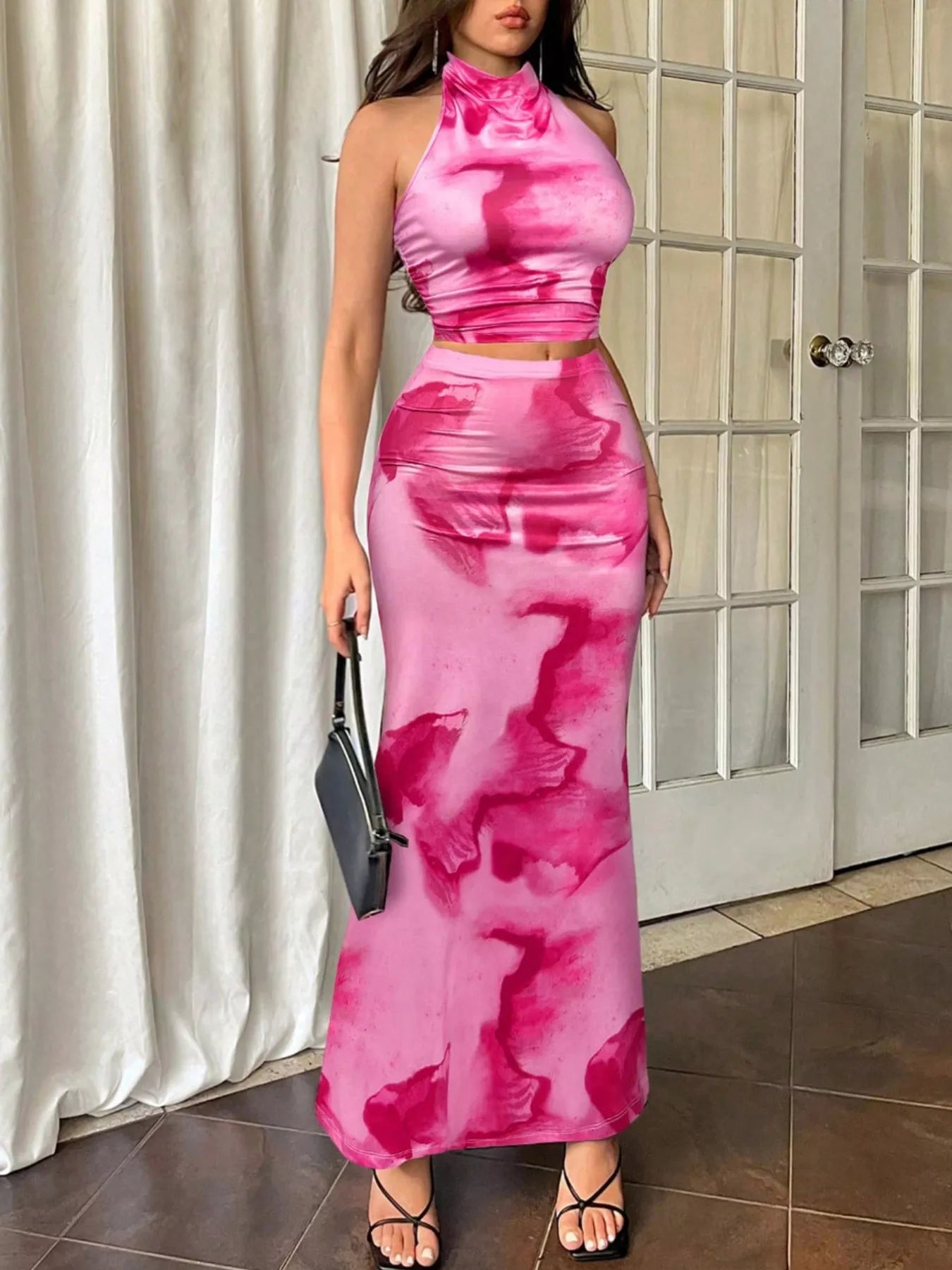 Sarah Express Women's Tie-Dye Halter Top and Mermaid Skirt Set