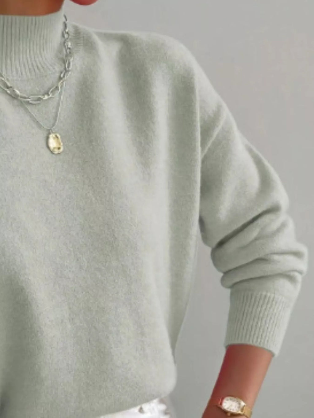 Sarah Express Women's Mock Neck Dropped Shoulder Sweater