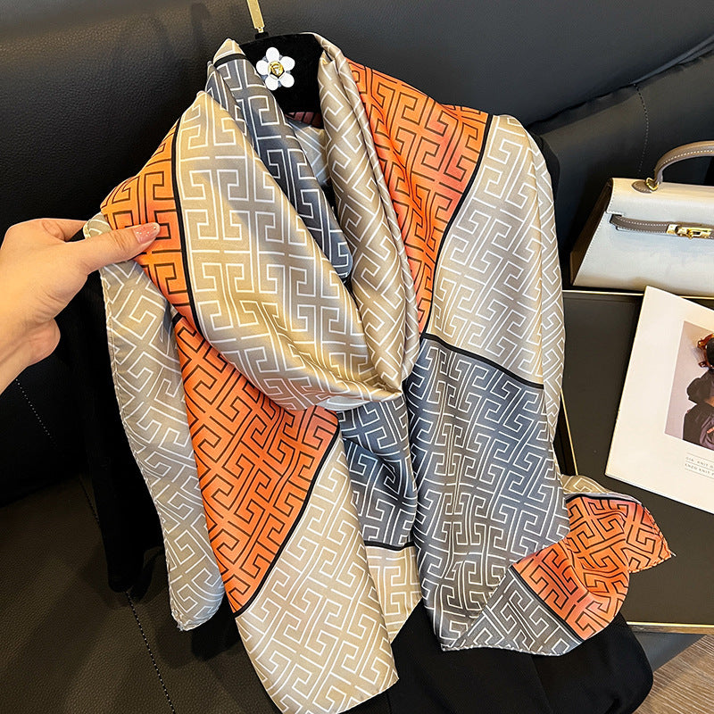 Sarah Express Women's Lightweight Silk Scarf Plaid Sun Protection Shawl Spring Summer