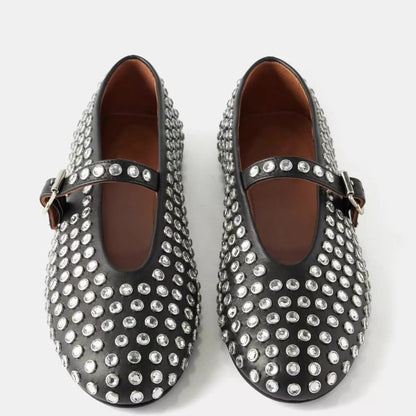 Sarah Express Women's Rhinestone Studded Slip-On Flats - Round Toe Casual Shoes