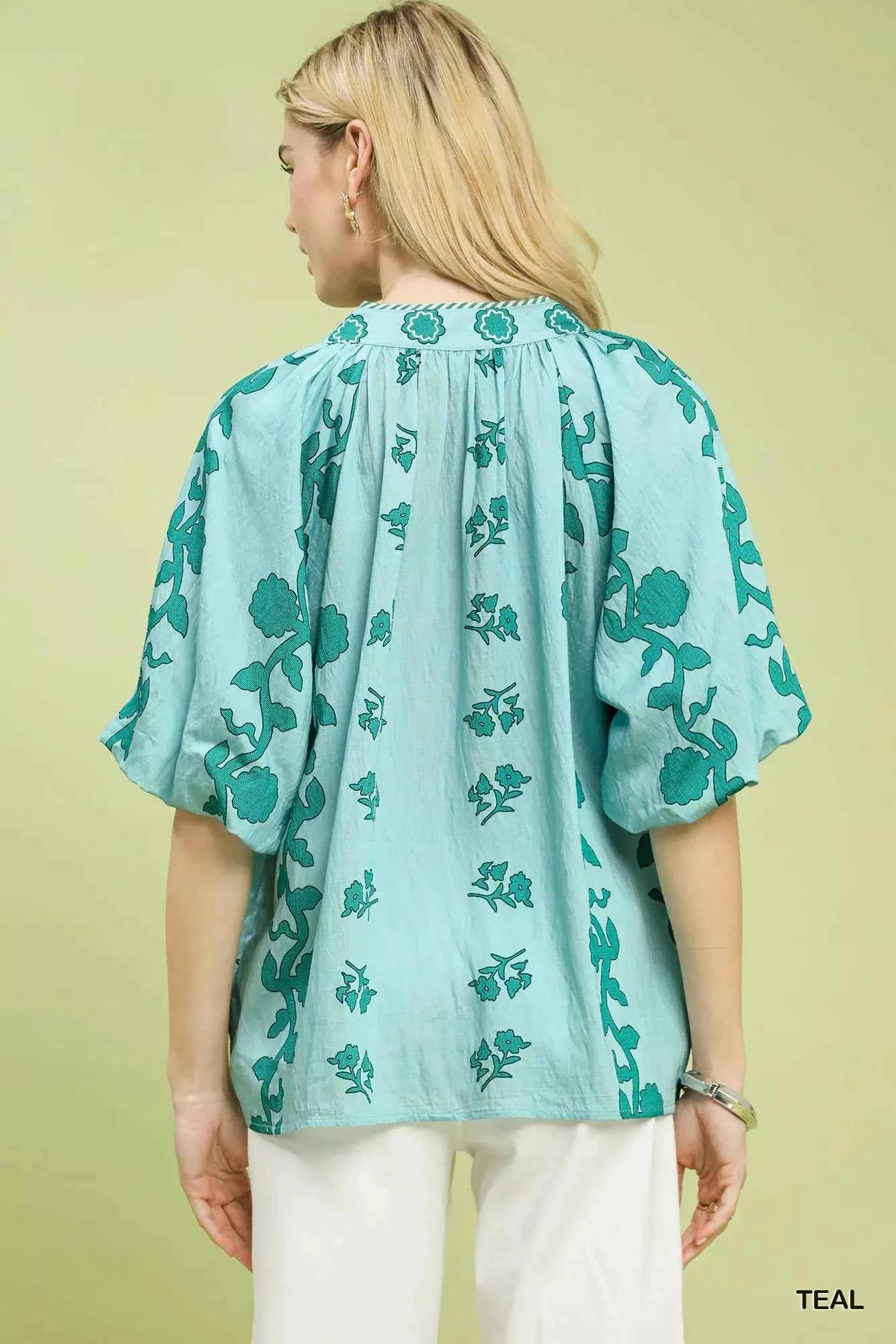 Sarah Express Women's Floral Print Collared Top - Short Sleeve Button Front Blouse