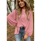 Sarah Express Round Neck Chiffon Blouse Long Sleeve Solid Color Casual Top