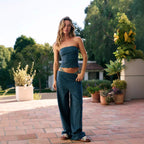 Sarah Express Striped Two-Piece Suit Set Sleeveless Top Trousers Women's Casual