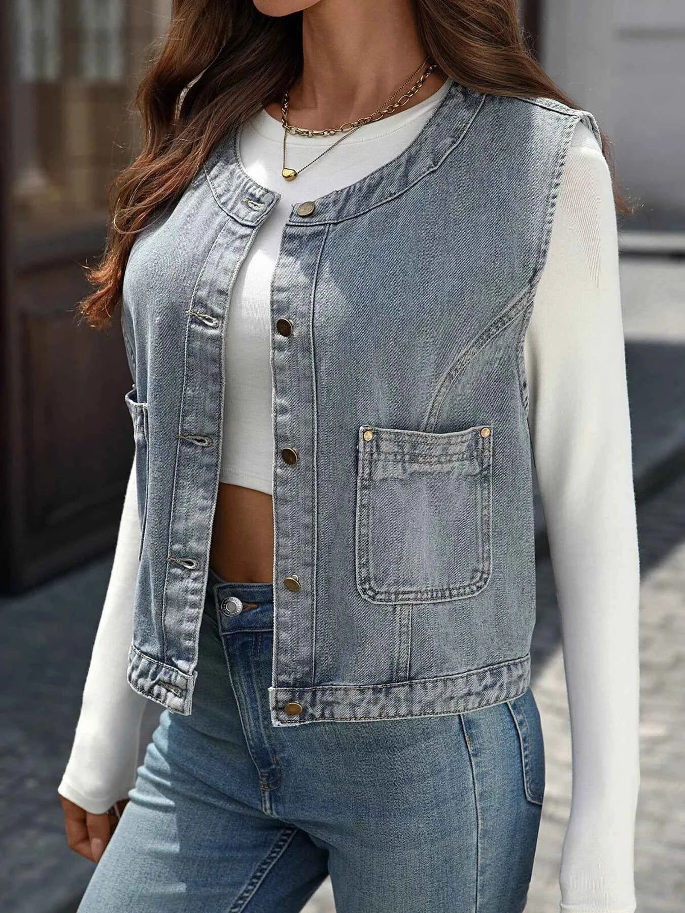 Button-Down Denim Vest