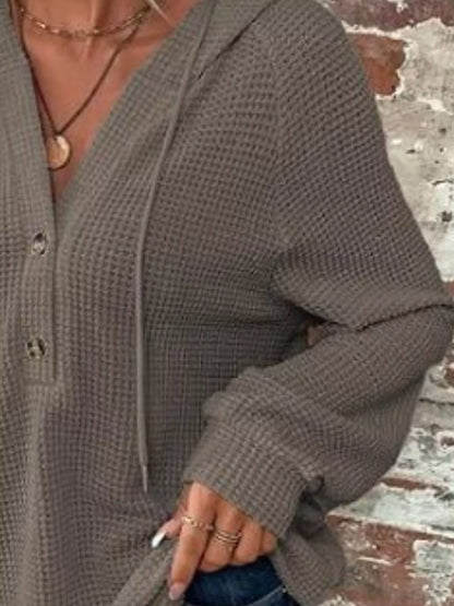 Sarah Express Women's Waffle Knit Button Detail Hoodie