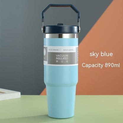 Sarah Express Insulated Stainless Steel Travel Tumbler with Handle - 20oz/30oz Vacuum Coffee Cup Water Bottle Blue 30oz890ml