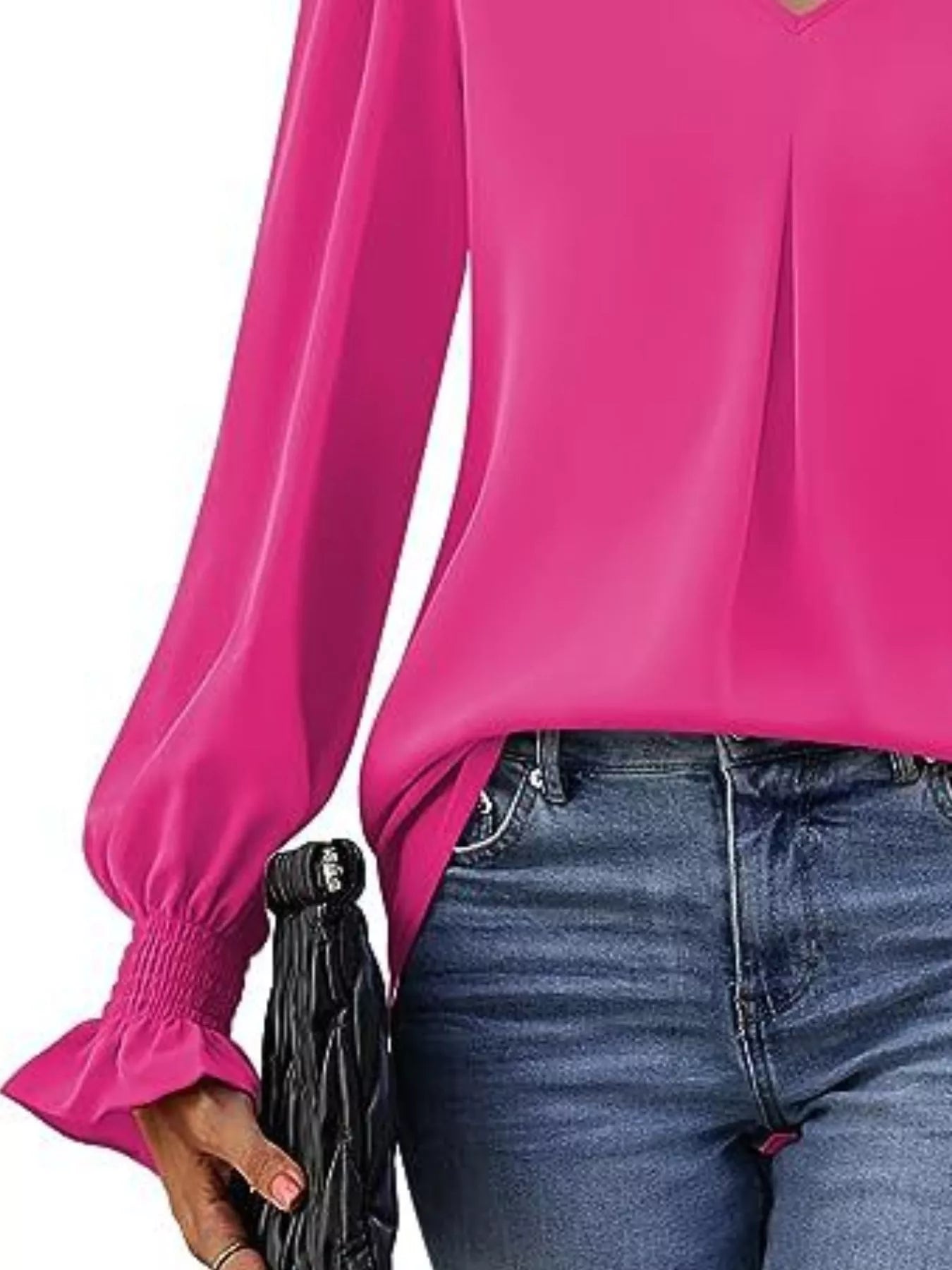 Sarah Express Women's V-Neck Long Sleeve Ruffle Cuff Blouse