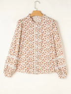 Sarah Express Women's Floral Button Down Long Sleeve Shirt - Ruffled Viscose Blouse