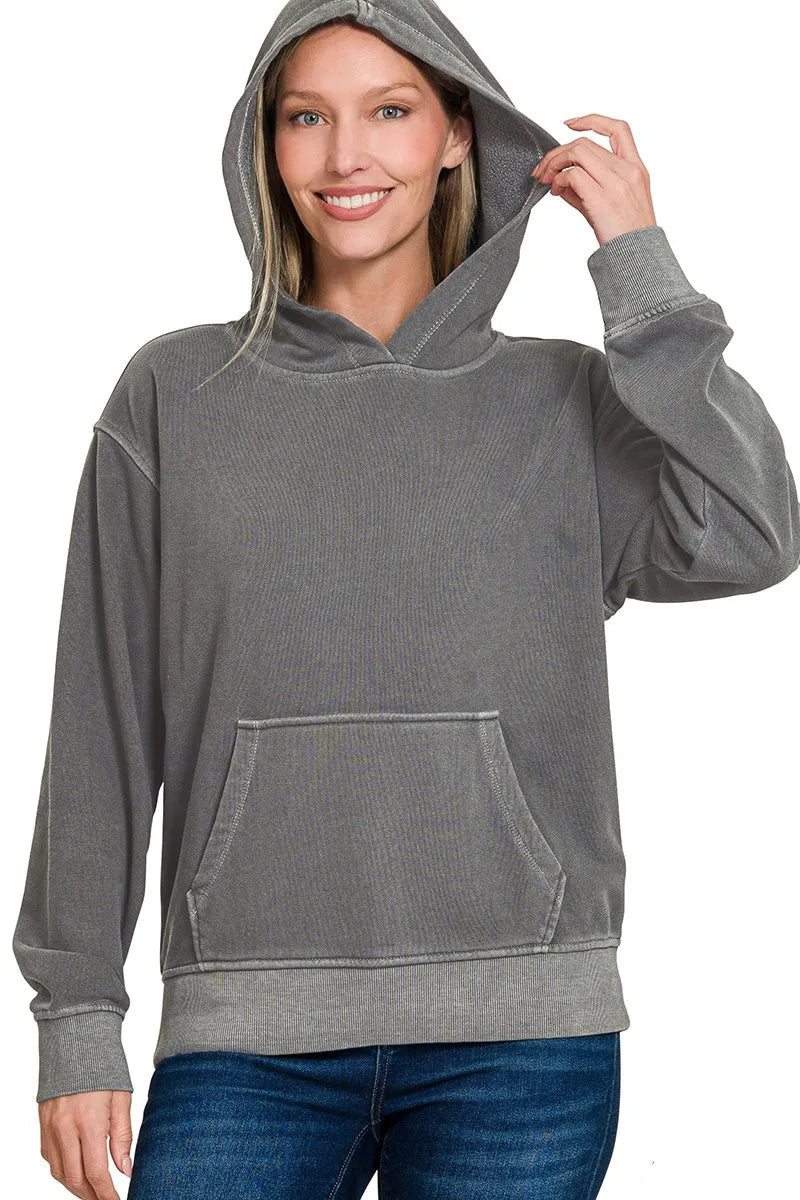 Sarah Express Women’s Pigment Dye Fleece Hoodie with Kangaroo Pocket