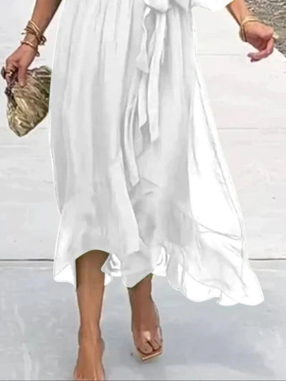 Sarah Express Women's Flowy Tie Front Midi Dress with Flutter Sleeves