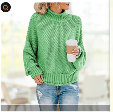 Sarah Express Solid Turtleneck Pullover Sweater Winter Fashion Casual Knitted Long-Sleeved Top Women's Clothing Light Green