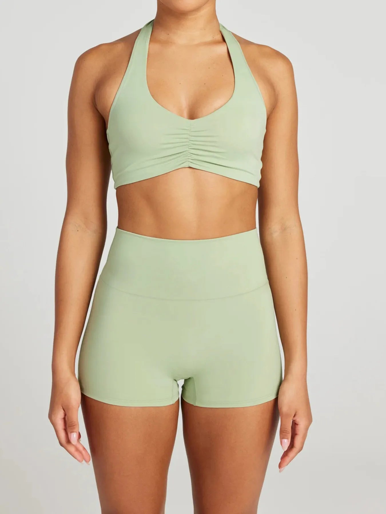 Sarah Express Women's Halter Neck Cami and Shorts Active Set Light Green