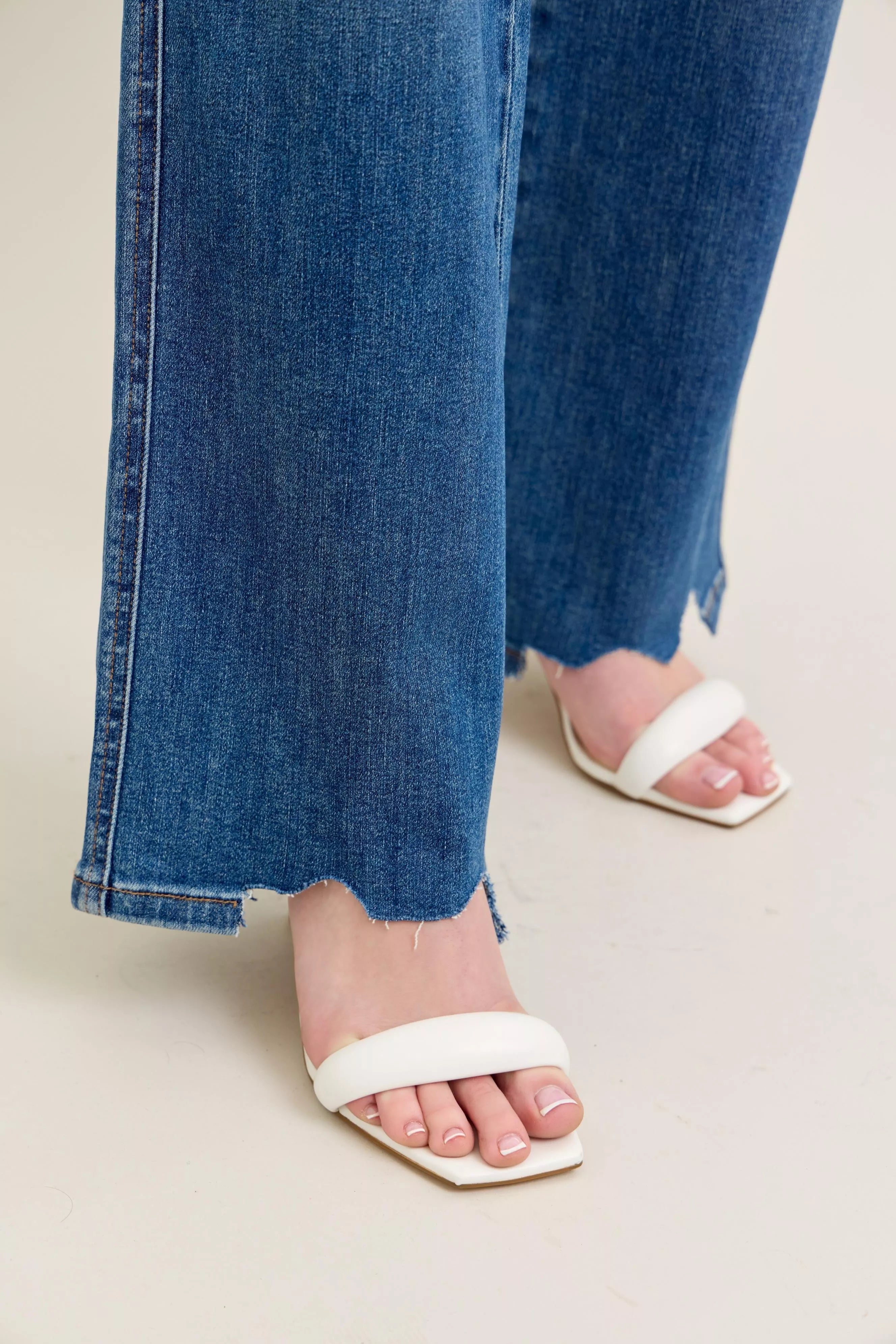 Sarah Express Women’s Plus Size High Rise Tummy Control Destroyed Wide Leg Jeans
