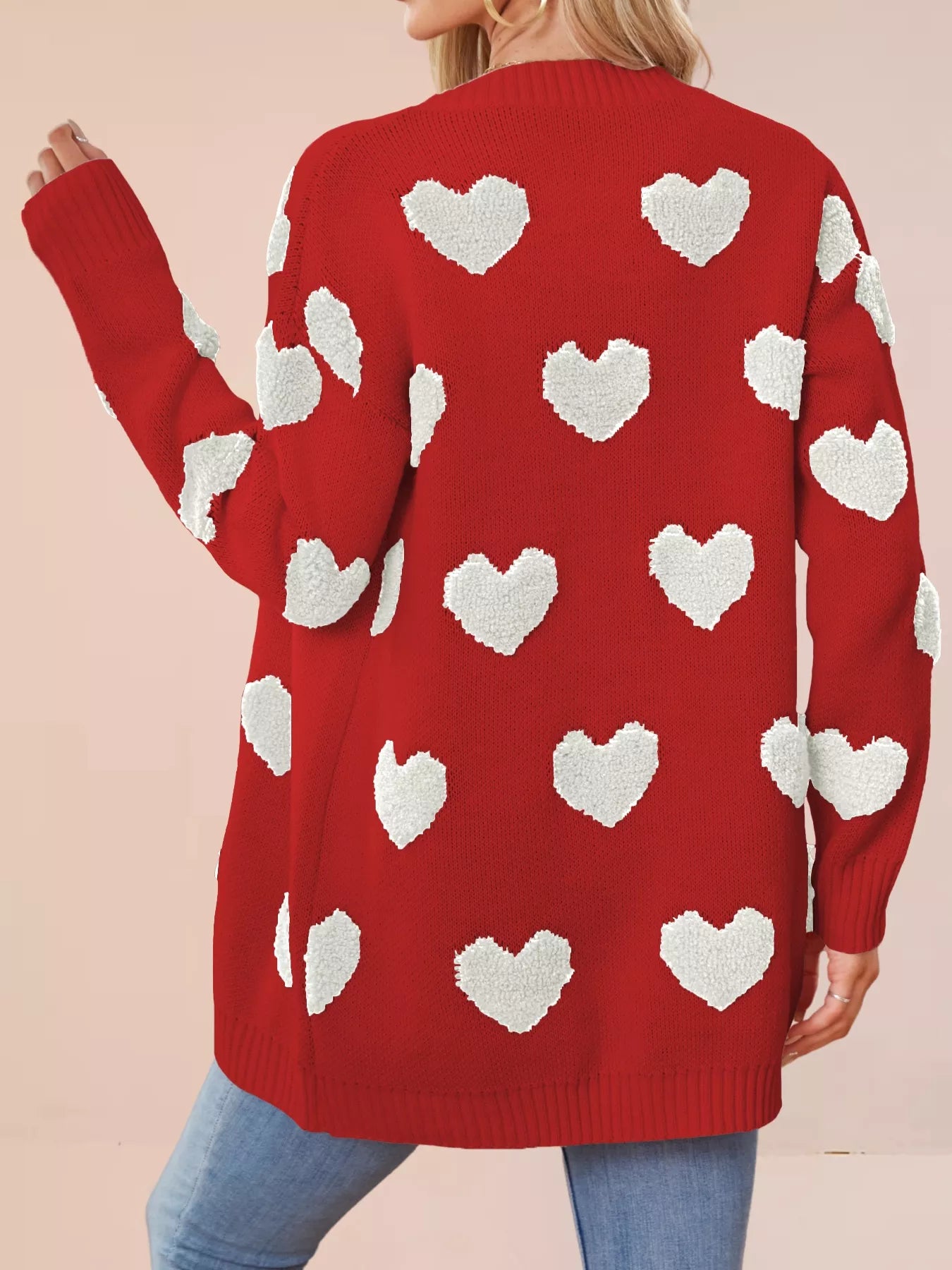 Sarah Express Women's Heart Pattern Knit Button-Up Cardigan