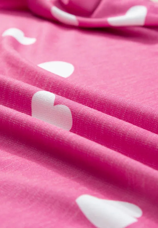 Sarah Express Women's Heart Round Neck Long Sleeve Top and Elastic Waist Shorts Set