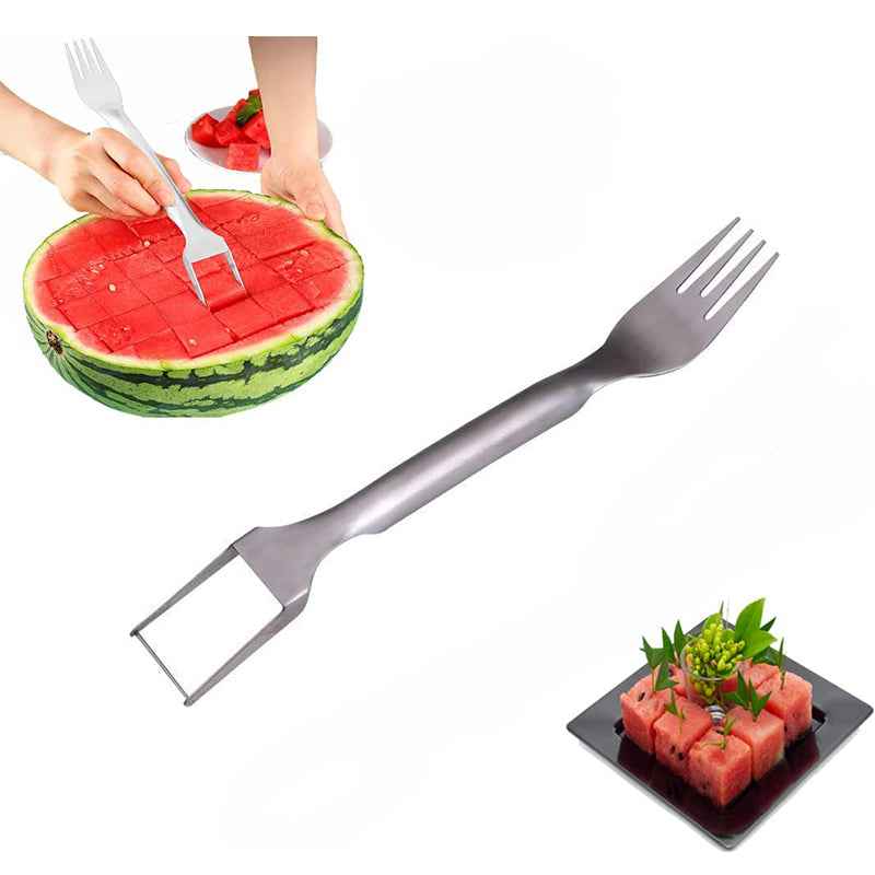 Sarah Express Watermelon Slicer Fork - 2 in 1 Stainless Steel Fruit Cutter Divider Kitchen Tool