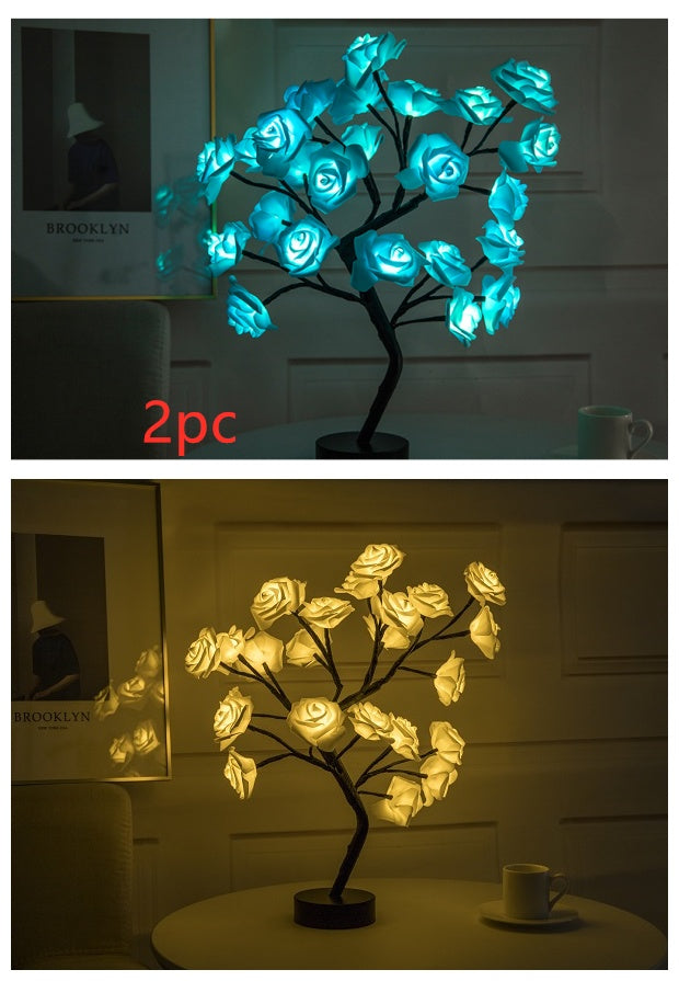 Sarah Express Rose Flower LED Table Lamp - USB Battery Operated Bonsai Tree Night Light for Bedroom Home Decor Set3