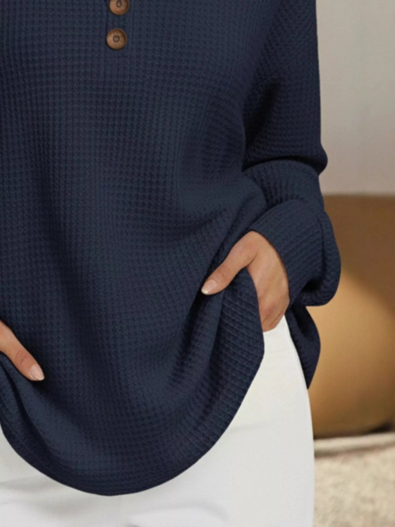 Sarah Express Women's Waffle Knit V-Neck T-Shirt Plus Size