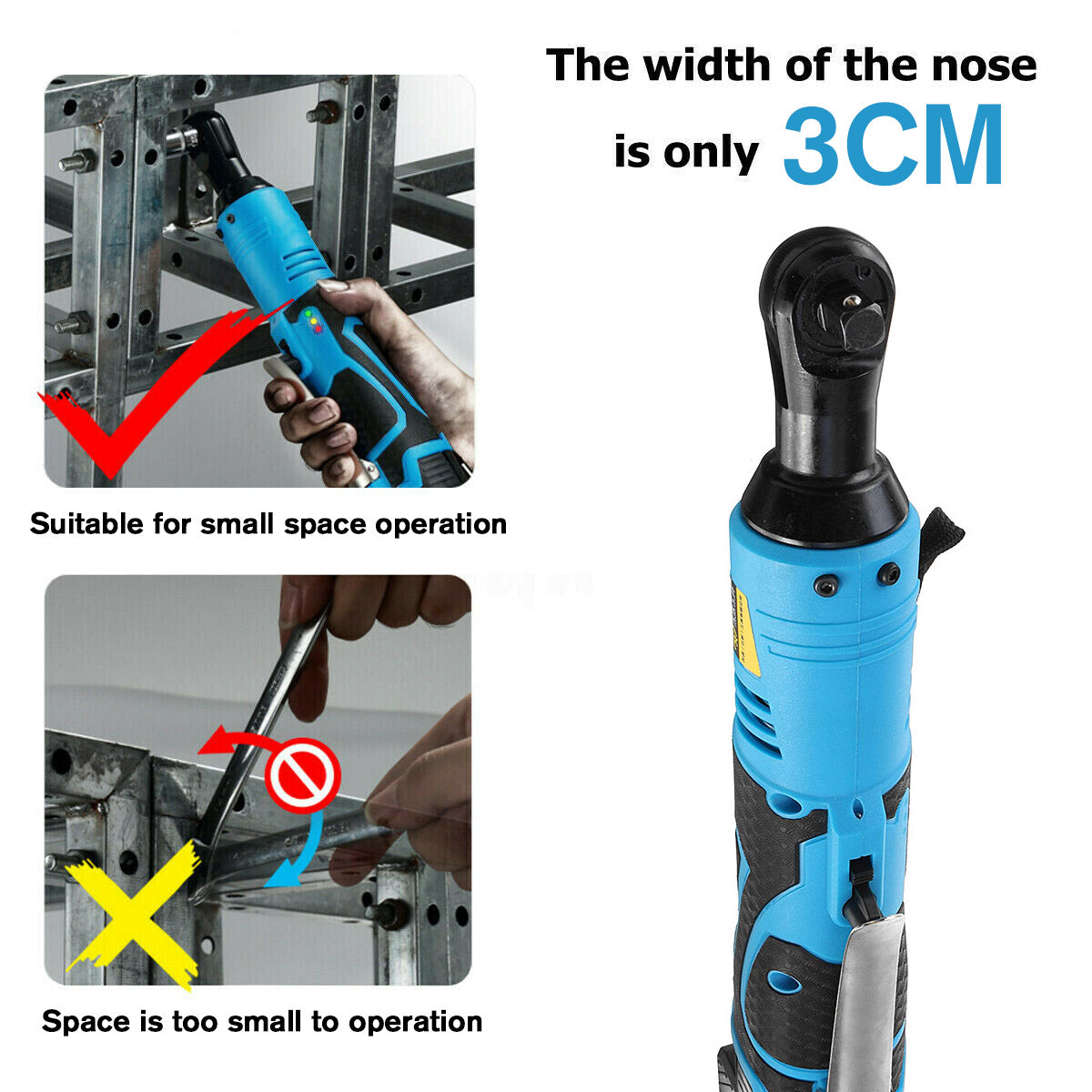 90N.m Cordless Electric Ratchet Wrench - Rechargeable Right Angle Power Tool with LED Light