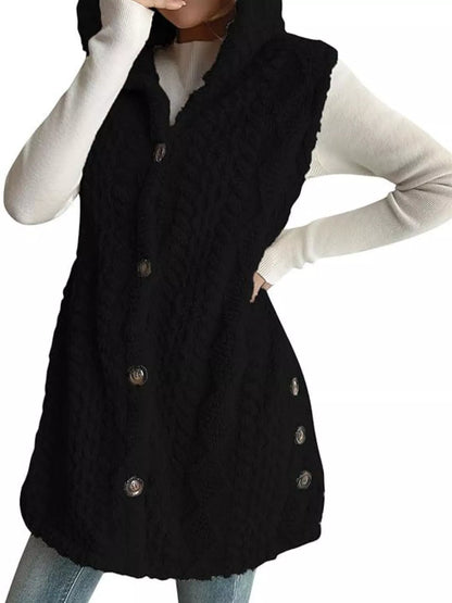 Sarah Express Women's Button-Down Sherpa Hooded Vest Coat