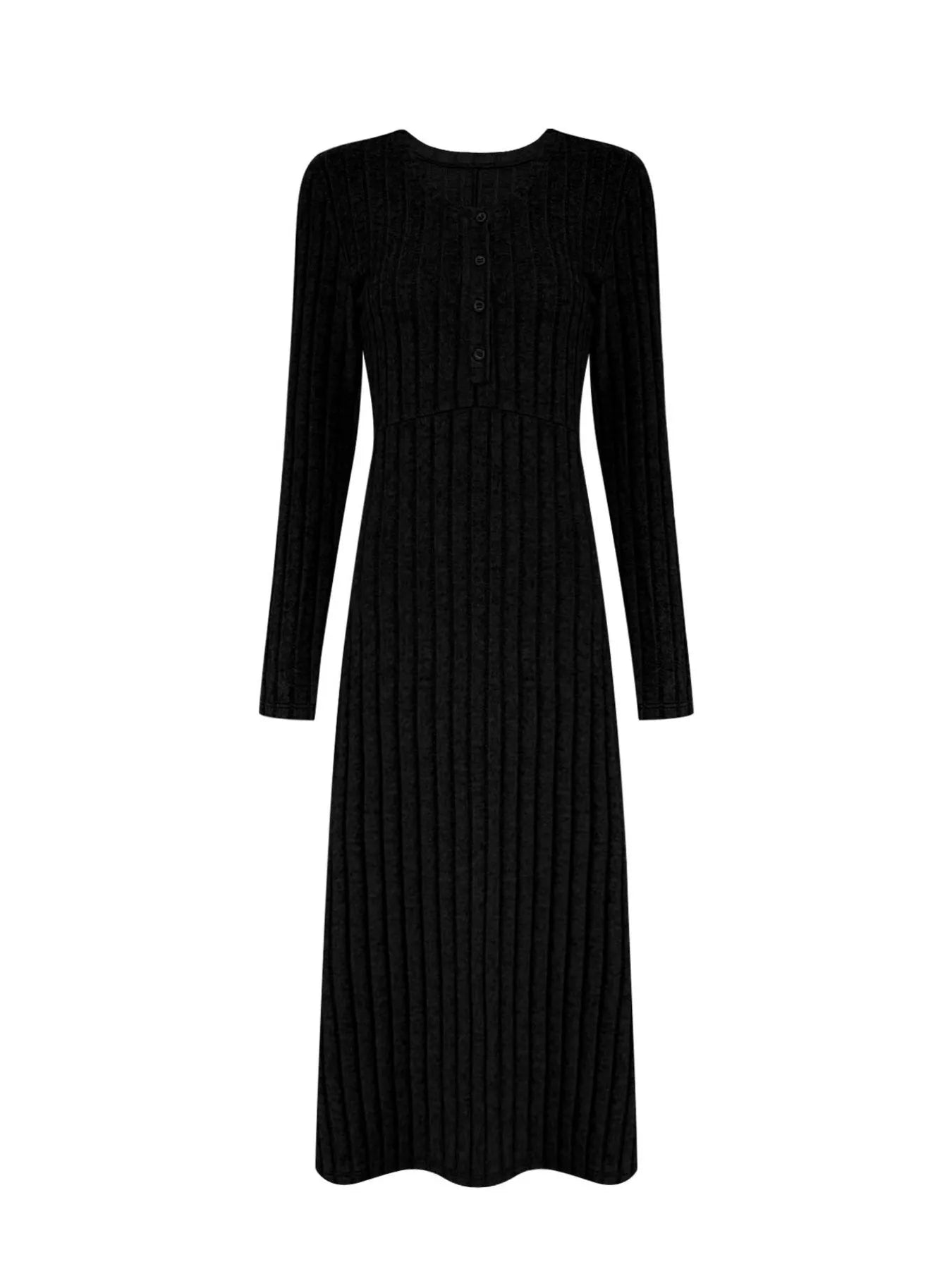 Sarah Express Women's Ribbed Knit V-Neck Maxi Dress - Button Front Long Dress
