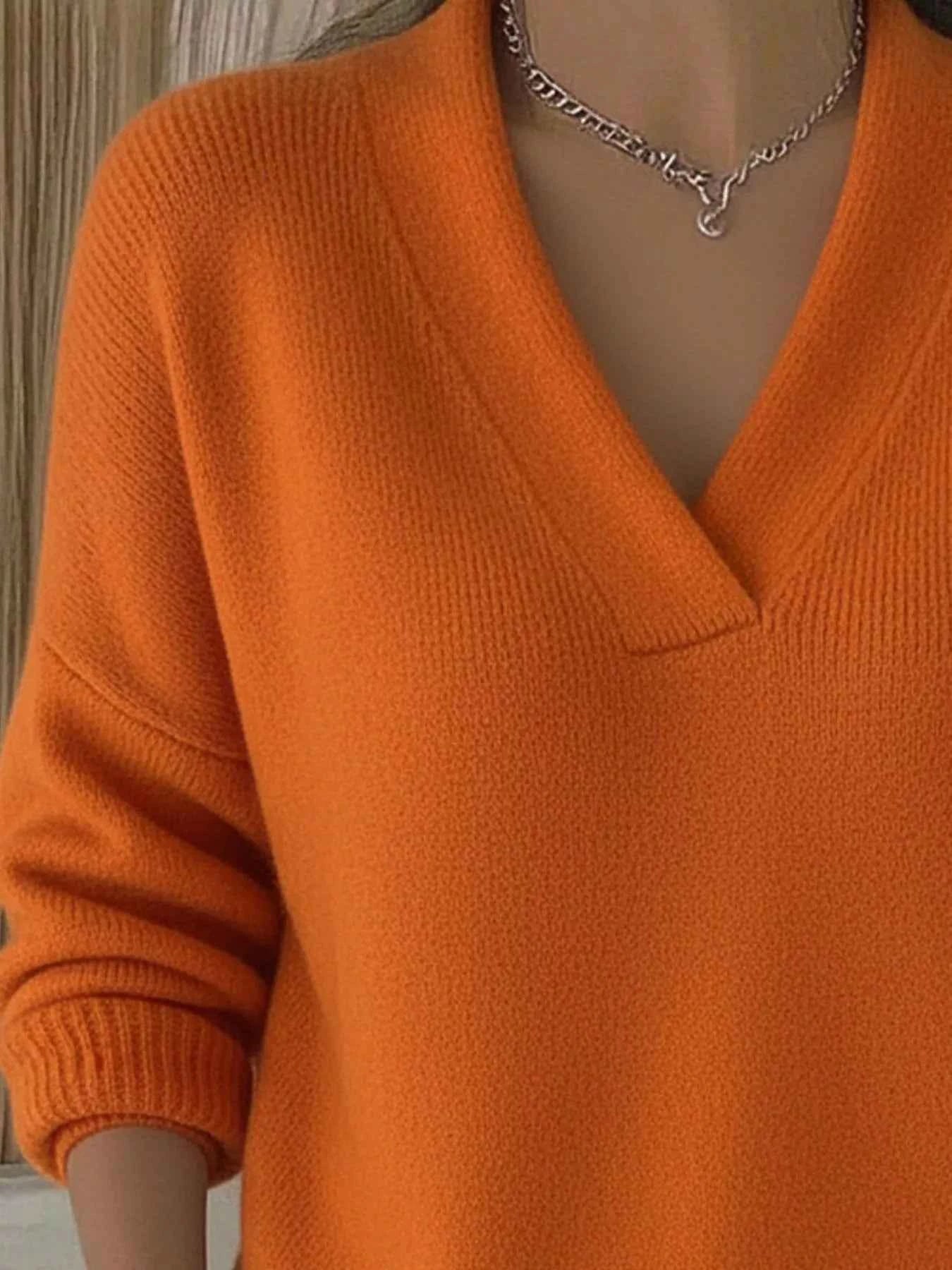 Sarah Express Women's V-Neck Dropped Shoulder Sweater - Relaxed Fit Plus Size Pullover