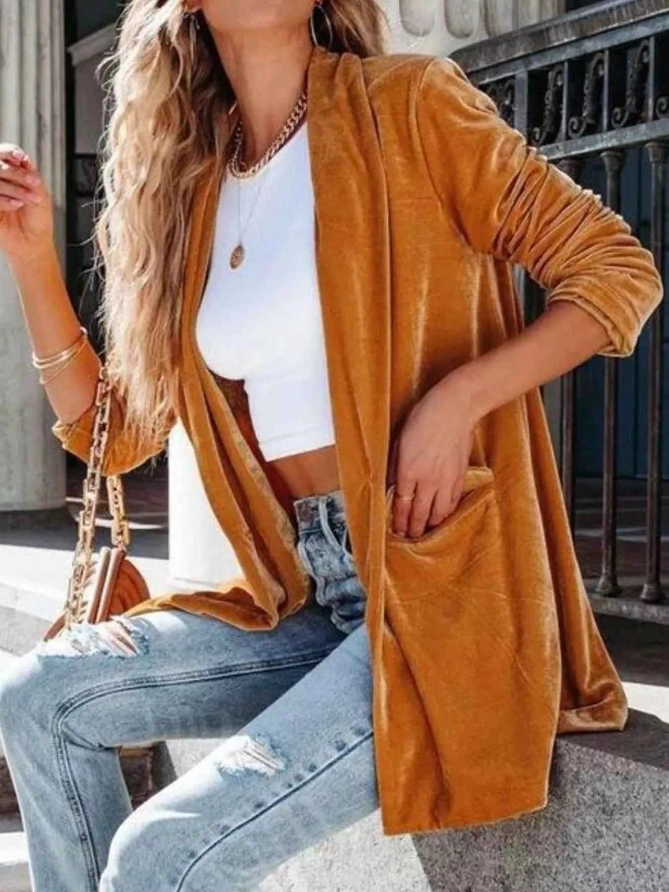 Sarah Express Women's Velvet One Button Blazer Jacket - Elegant Outerwear