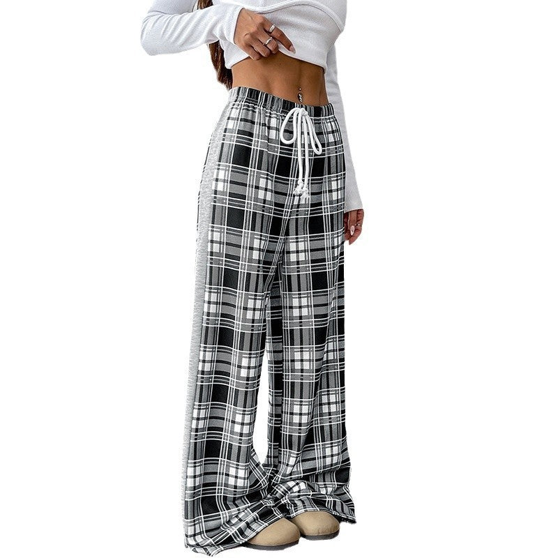 Sarah Express Plaid High-Waist Wide-Leg Pants Black and White