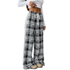 Sarah Express Plaid High-Waist Wide-Leg Pants Black and White