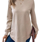 Sarah Express Women's Crew Neck Long Sleeve Casual Shirt Embossed Texture