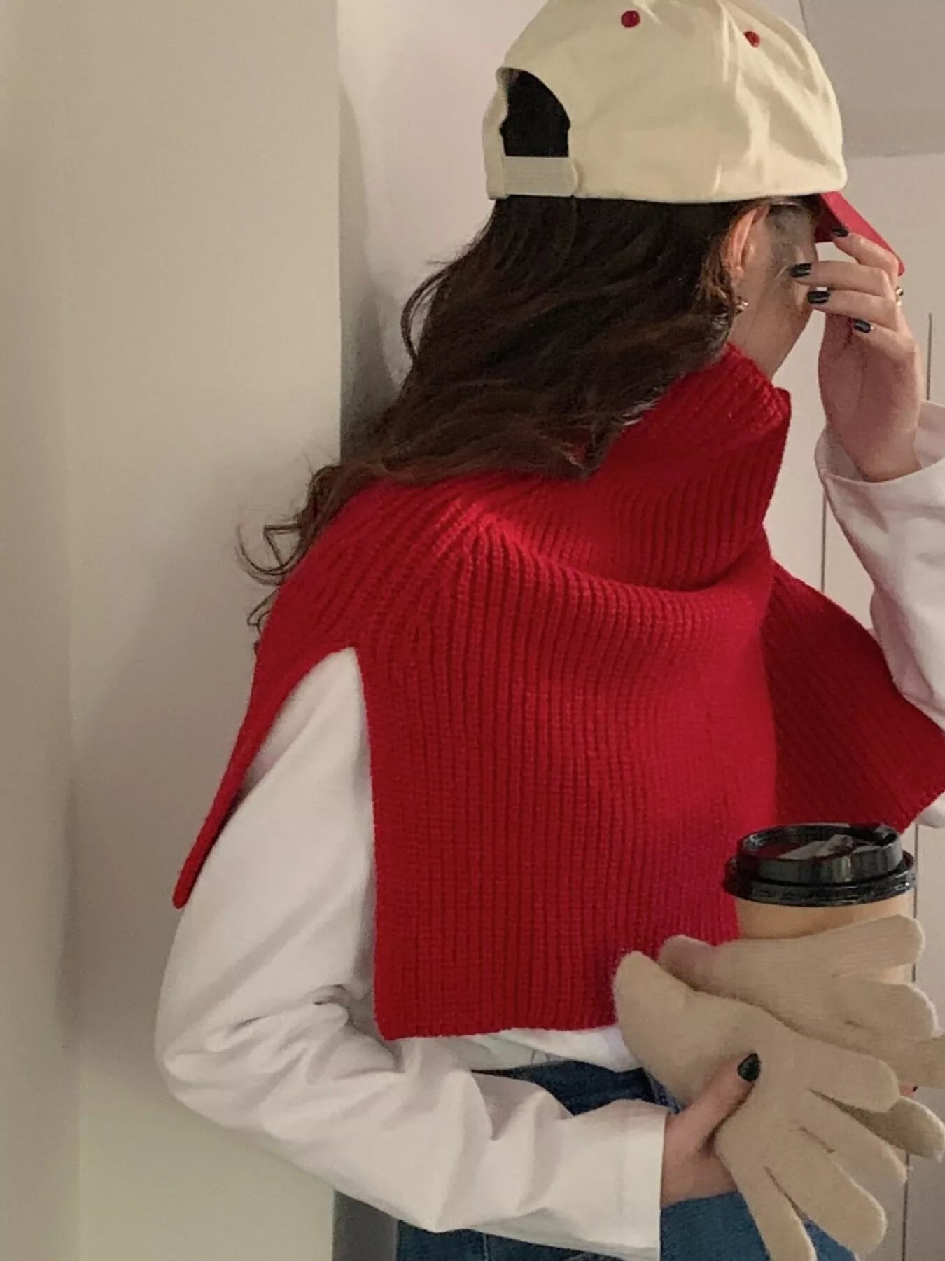 Sarah Express Women's Chunky Knit Slit Scarf Red ONESIZE